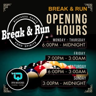 Break & Run pool hall exterior/interior